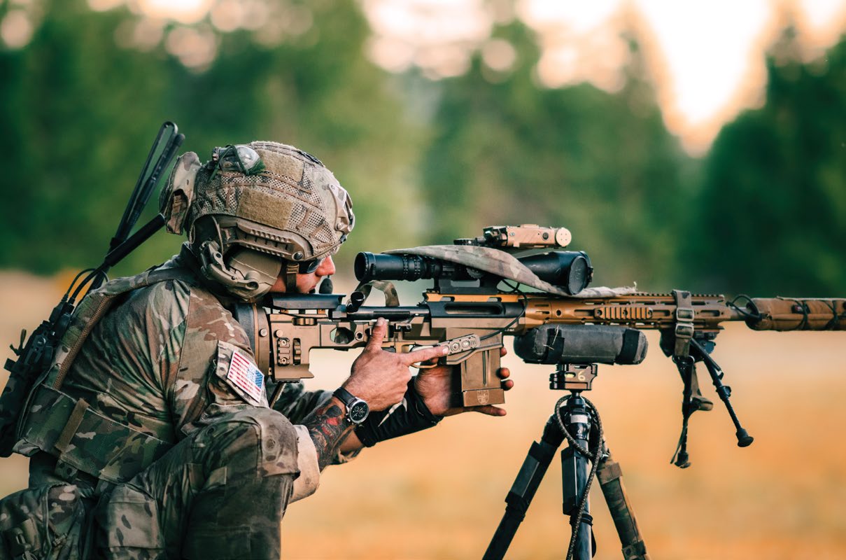 A Ranger assigned to the 2nd Ranger Battalion conducts a platoon live-fire exercise at Joint Base Lewis-McChord, Washington, June 6–10, 2025. The exercise integrated unmanned aerial systems, snipers, mortars and heavy weapons systems to enhance battlefield awareness and lethality. (U.S. Army photo by Spc. Samuel Dreher)